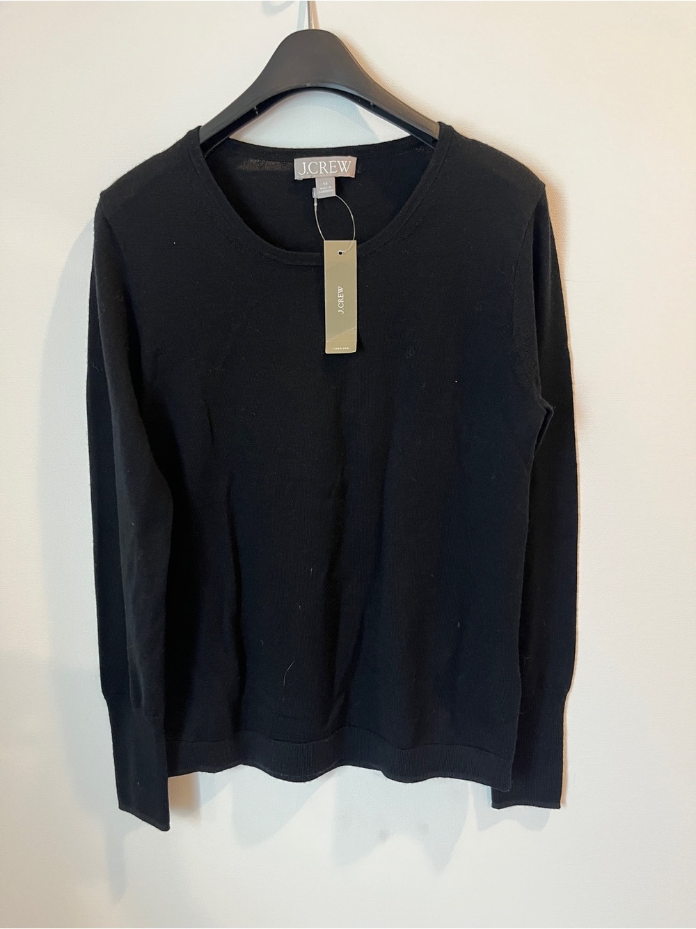 NWT J. Crew 100% Merino Wool Black Crewneck Knit Top XS